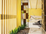 Nostalgic vibes and retro aesthetic collide in this artwork. A classic car is parked in the carport of a stunning mid-century home in Palm Springs