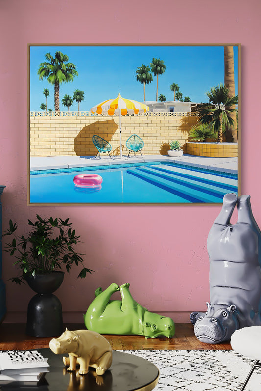 artwork of a sunny poolside setting 