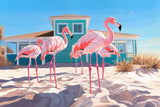 Capture the essence of Palm Beach! Elevate your home decor with contemporary art showcasing flamingos and a Hamptons beach house surrounded by palm trees