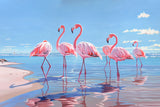 Capture the essence of Palm Beach! Elevate your home decor with contemporary art showcasing flamingos and a Hamptons beach house surrounded by palm trees